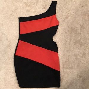 Black and red one shoulder dress